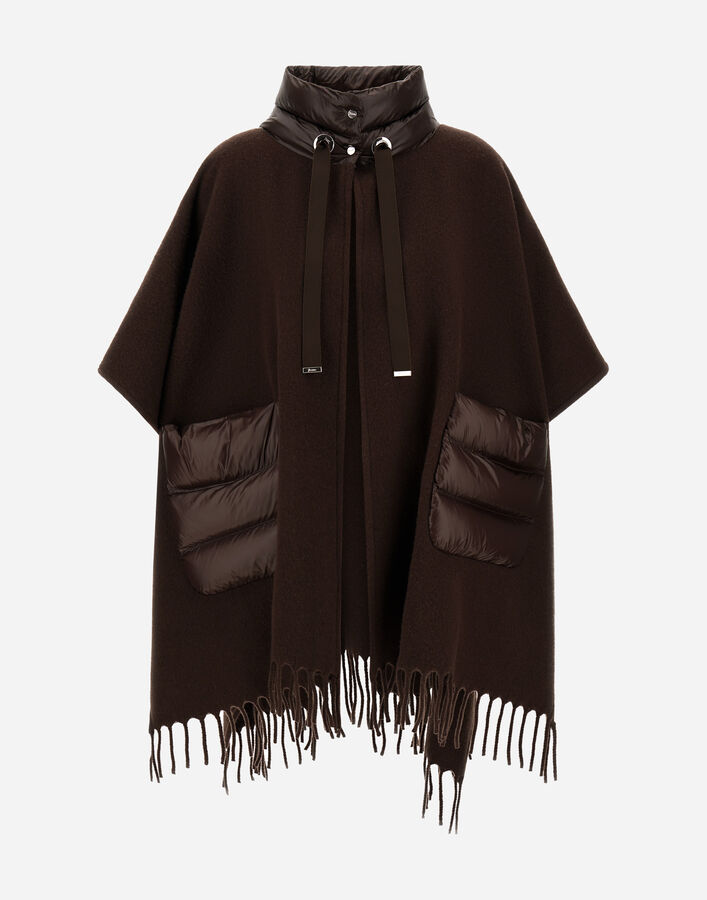 Herno RESORT PONCHO IN DOUBLE-LAYERED WOOL CASHMERE FABRIC AND NYLON ULTRALIGHT Dark Chocolate GC00066DR333958810