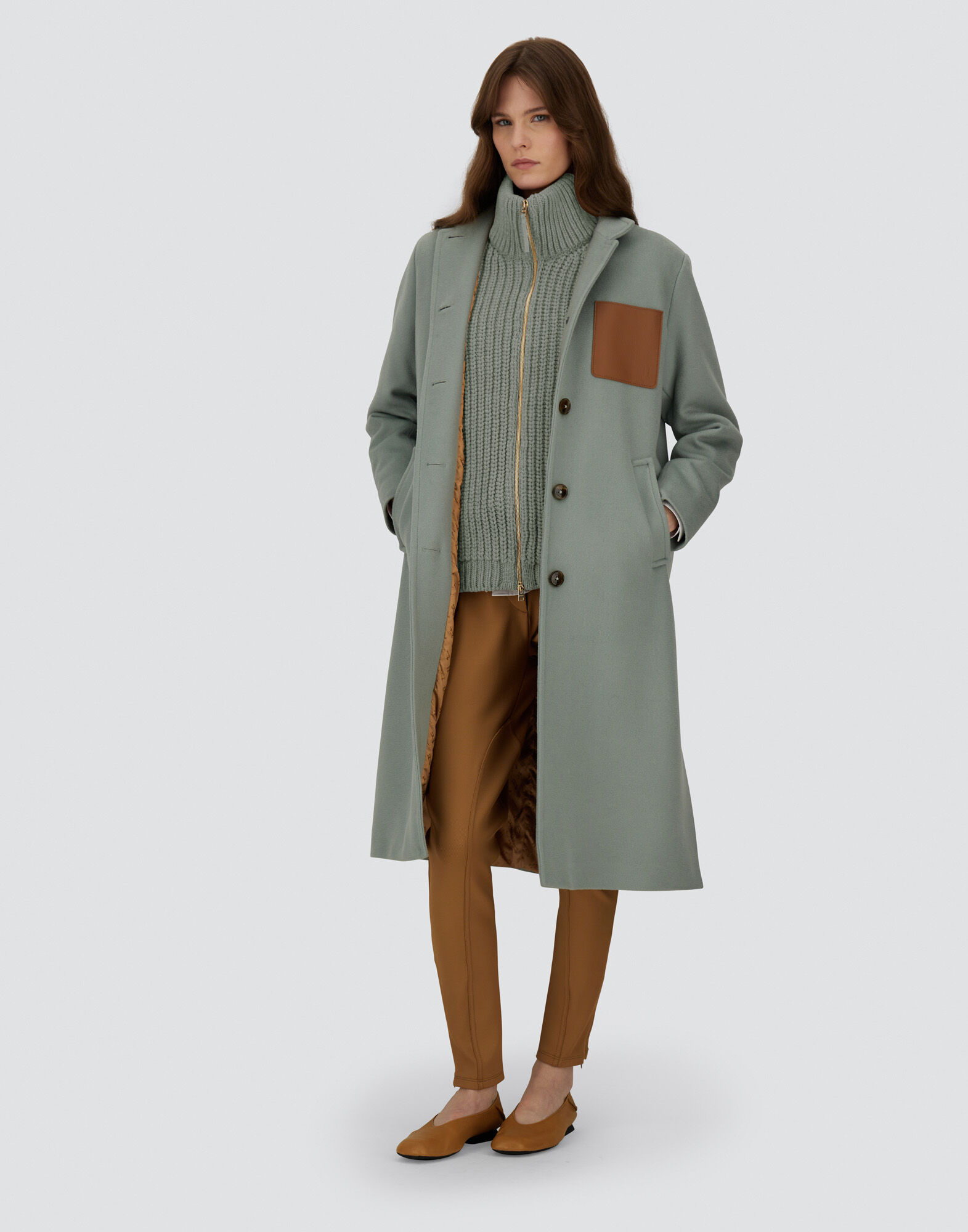 レディース ラグジュアリーウール ハイネックコート セージ | Herno