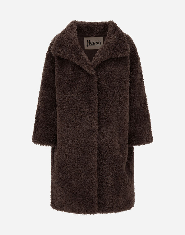 Herno SINGLE-BREASTED COAT IN CURLY-EFFECT FUR-FEEL FABRIC Dark Chocolate GC000610D124218810