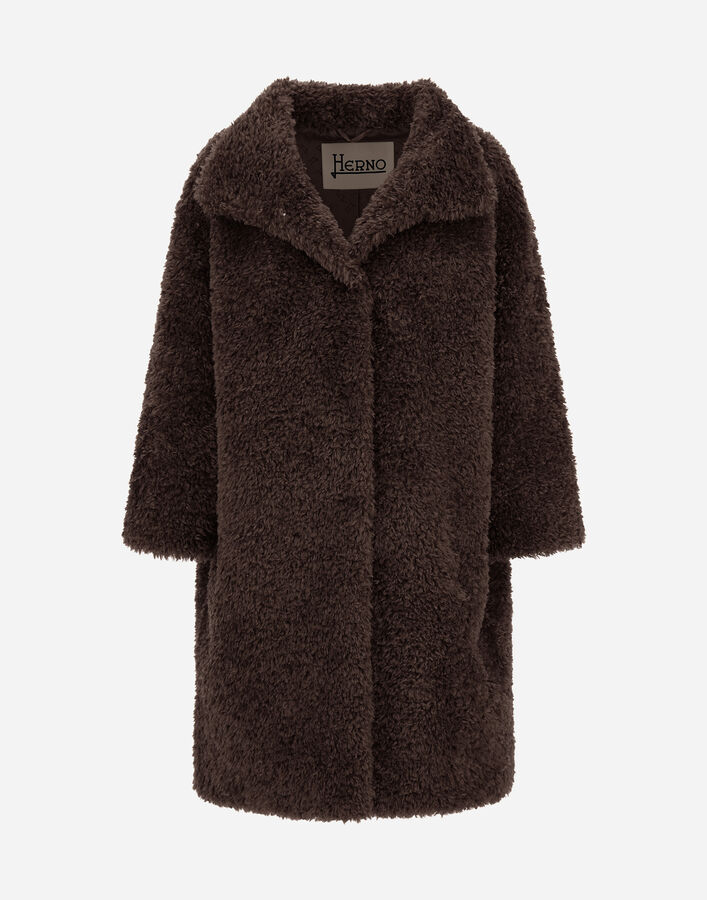 Herno SINGLE-BREASTED COAT IN CURLY-EFFECT FUR-FEEL FABRIC Dark Chocolate GC000610D124218810