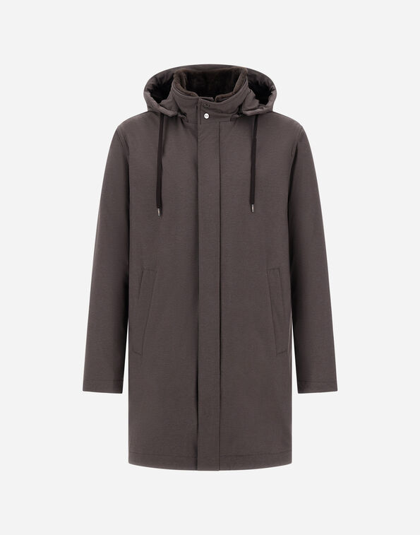 Herno RESORT PARKA IN MELANGE-EFFECT STRETCH NYLON AND LIGHT FAUX FUR Dark Brown PA00032UR12742S8800