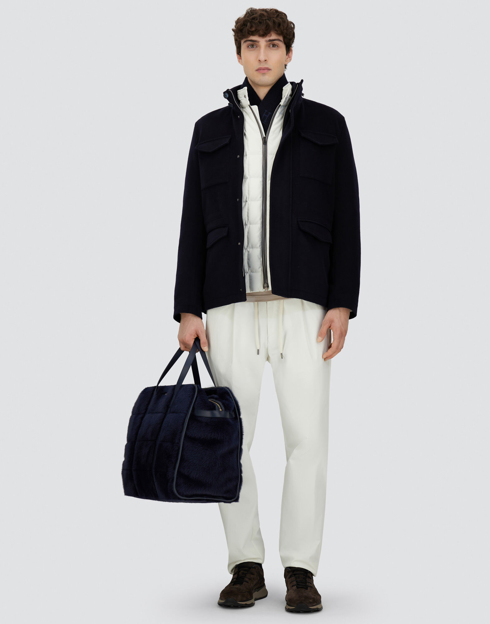 メンズ ウールカシミア&エコアージュ フィールドジャケット ネイビー