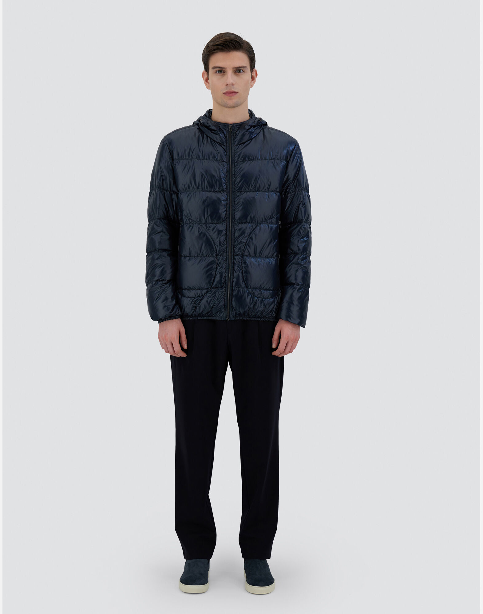 メンズ ナイロンウルトラライト ボンバージャケット ネイビーブルー