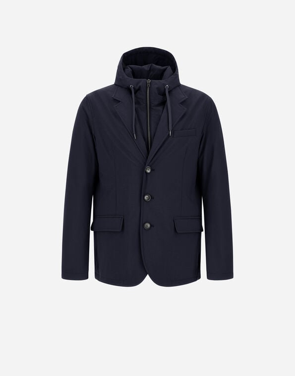 Herno RESORT BLAZER IN MELANGE-EFFECT STRETCH NYLON Navy Blue GA00018UR12742S9200