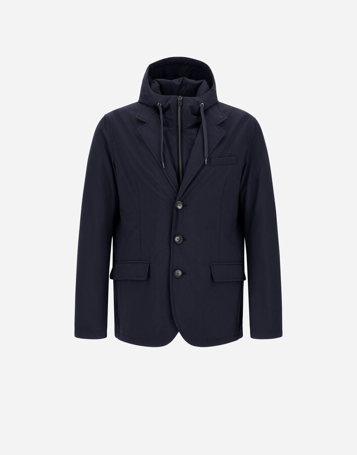 Herno RESORT BLAZER IN MELANGE-EFFECT STRETCH NYLON Navy Blue GA00018UR12742S9200