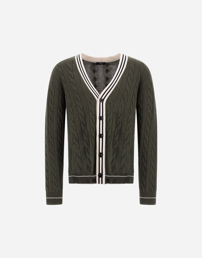 Herno CABLE-KNIT WOOL AND CASHMERE CARDIGAN Military/Pink MC000216U703627741