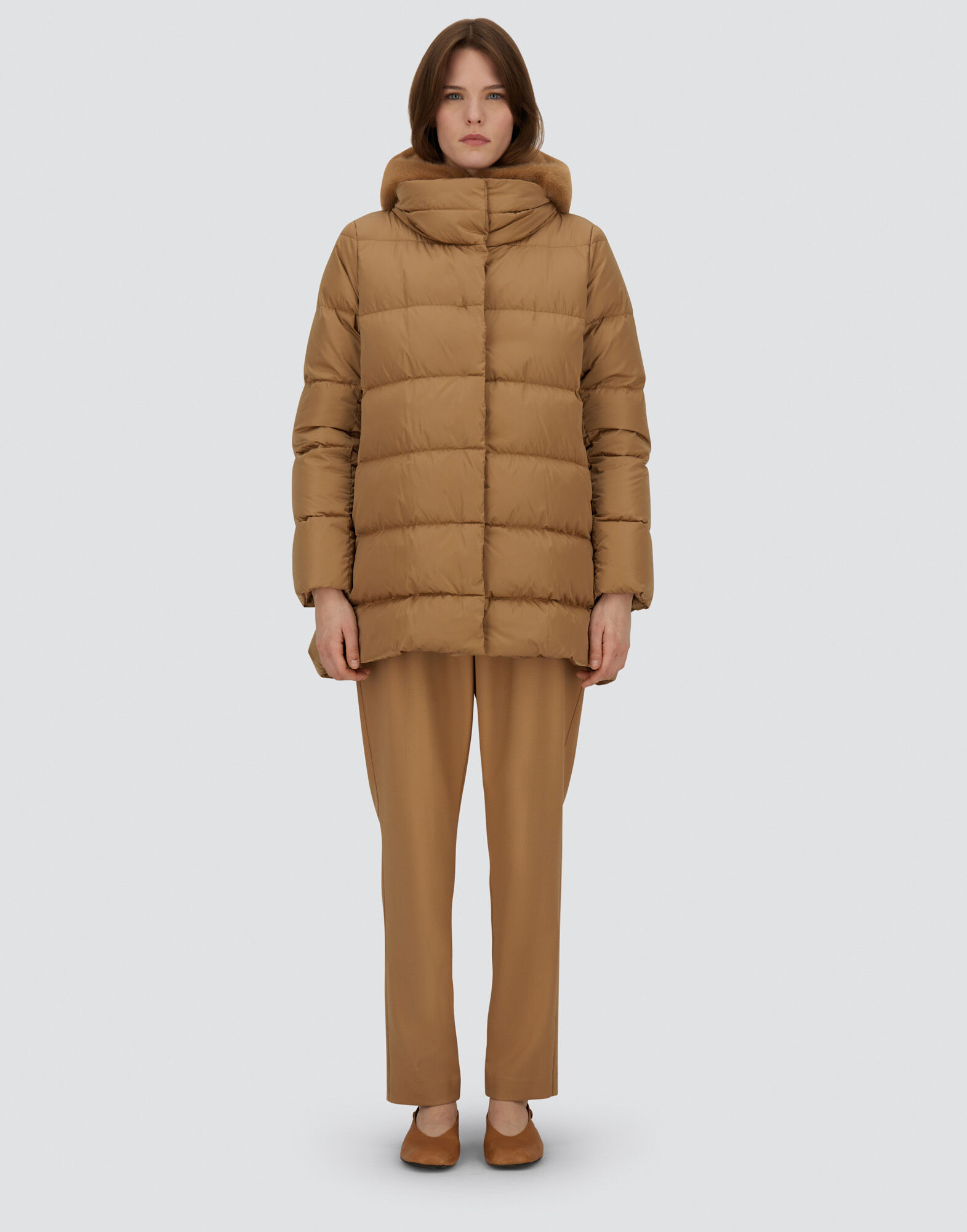 レディース サテン＆ニューレディフェイクファー Aラインコート