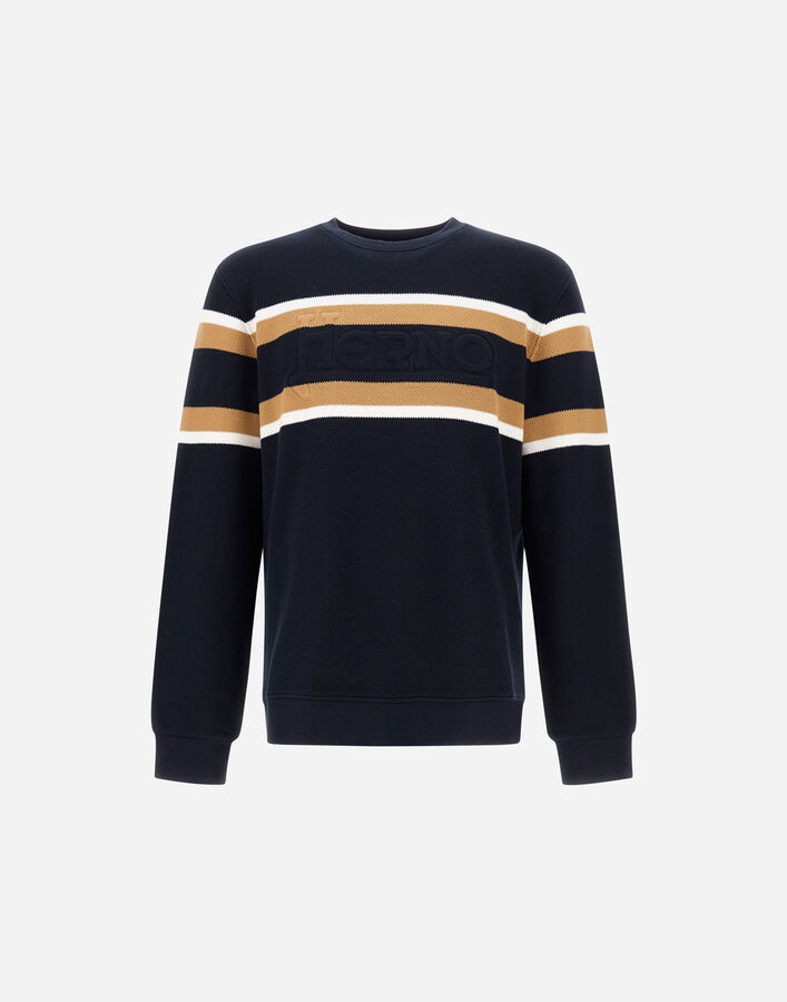 Herno SWEATSHIRT IN YARN-DYED WAFFLE PIQUET Camel/Blue JG000279U540179220