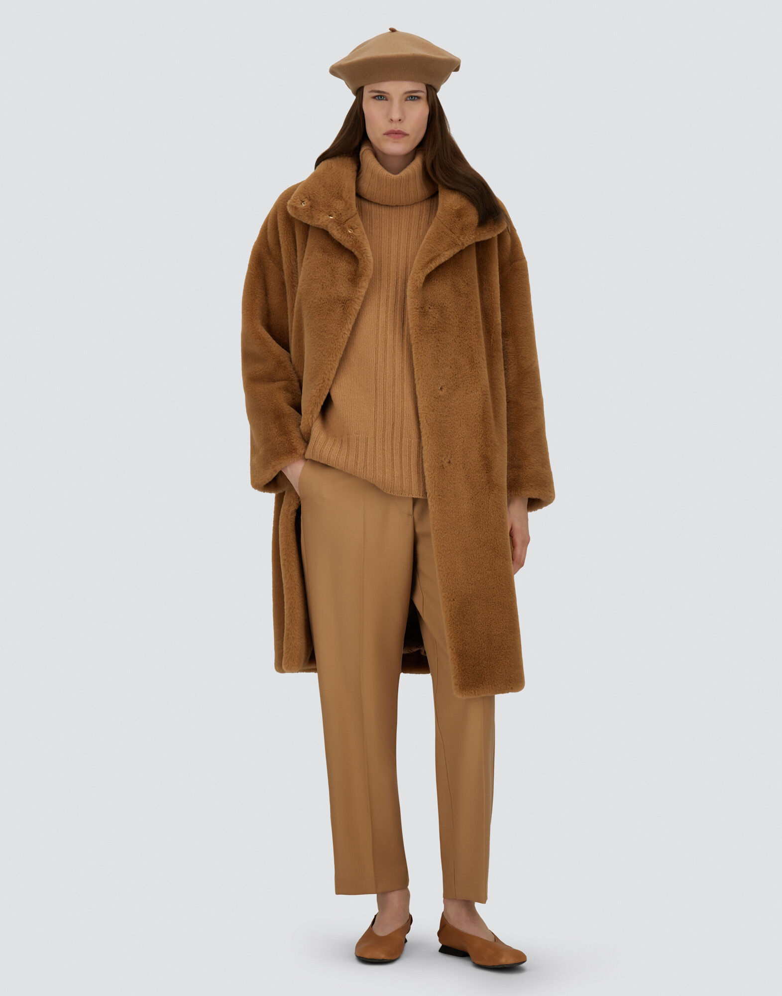 レディース ソフトオルタナティブファー コート キャメル | Herno