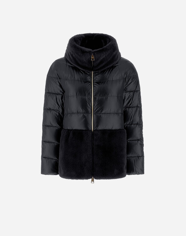 Herno CAPE IN NYLON ULTRALIGHT AND LADY ALTERNATIVE FUR Black PI001933D12017Z9300