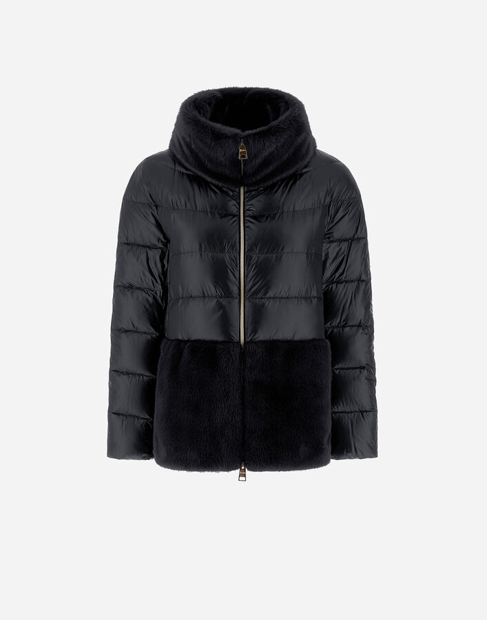 Herno CAPE IN NYLON ULTRALIGHT AND LADY ALTERNATIVE FUR Black PI001933D12017Z9300