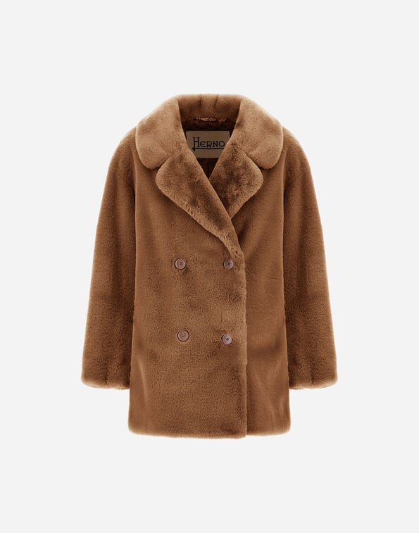 Herno PEACOAT IN BEAVER-EFFECT FUR-TOUCH FABRIC Camel GC000581D124222157