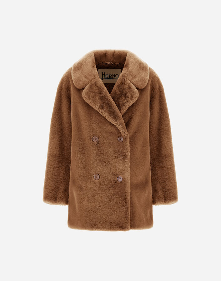 Herno PEACOAT IN BEAVER-EFFECT FUR-TOUCH FABRIC Camel GC000581D124222157