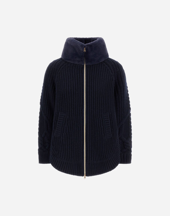 Herno WOOL JACKET WITH RAISED TEXTURE AND BEAVER-EFFECT FUR FEEL Navy Blue MC000203D700169200