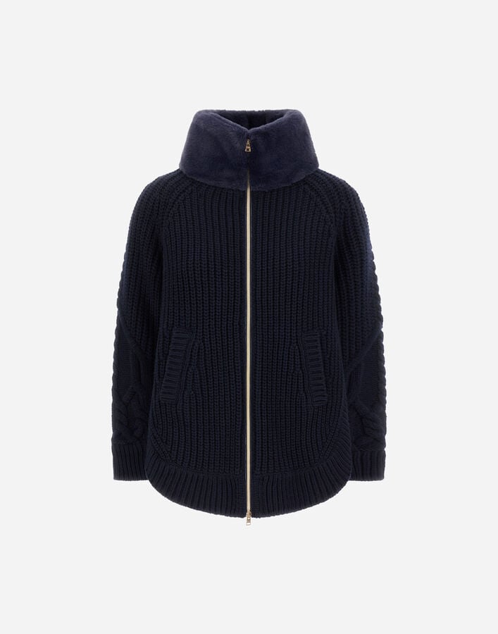 Herno WOOL JACKET WITH RAISED TEXTURE AND BEAVER-EFFECT FUR FEEL Navy Blue MC000203D700169200