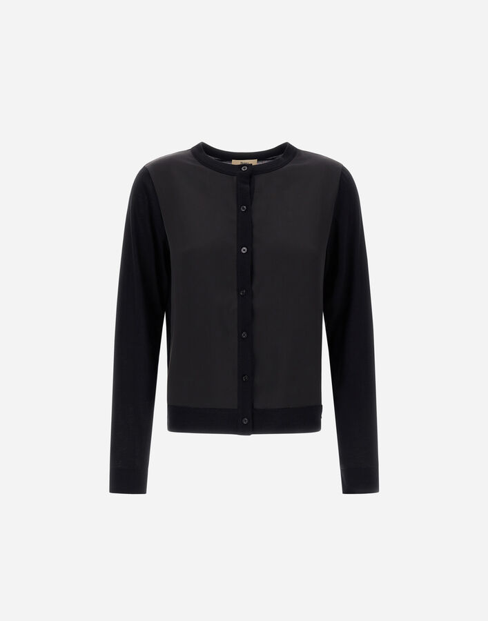 CARDIGAN IN GLAM KNIT EFFECT AND SATIN Herno Herno CARDIGAN IN GLAM KNIT EFFECT AND SATIN Black JC000069D520569300