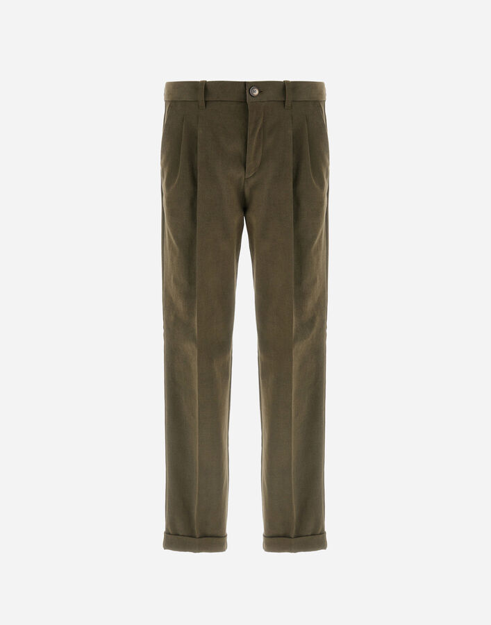 Herno STRETCH COTTON VELVET TROUSERS Olive Green PT000138U13268S7780