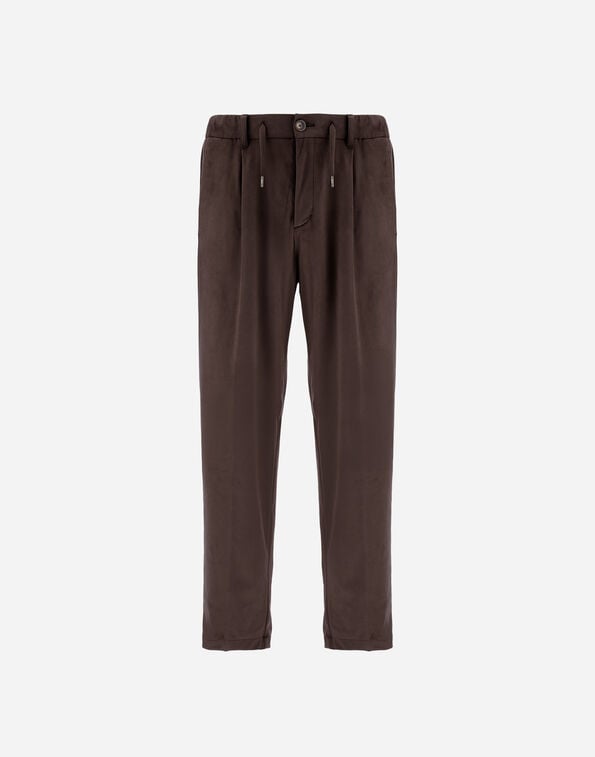 Herno RESORT TROUSERS IN SUEDE-EFFECT MICROFIBRE Dark Brown PT00045UR124548993