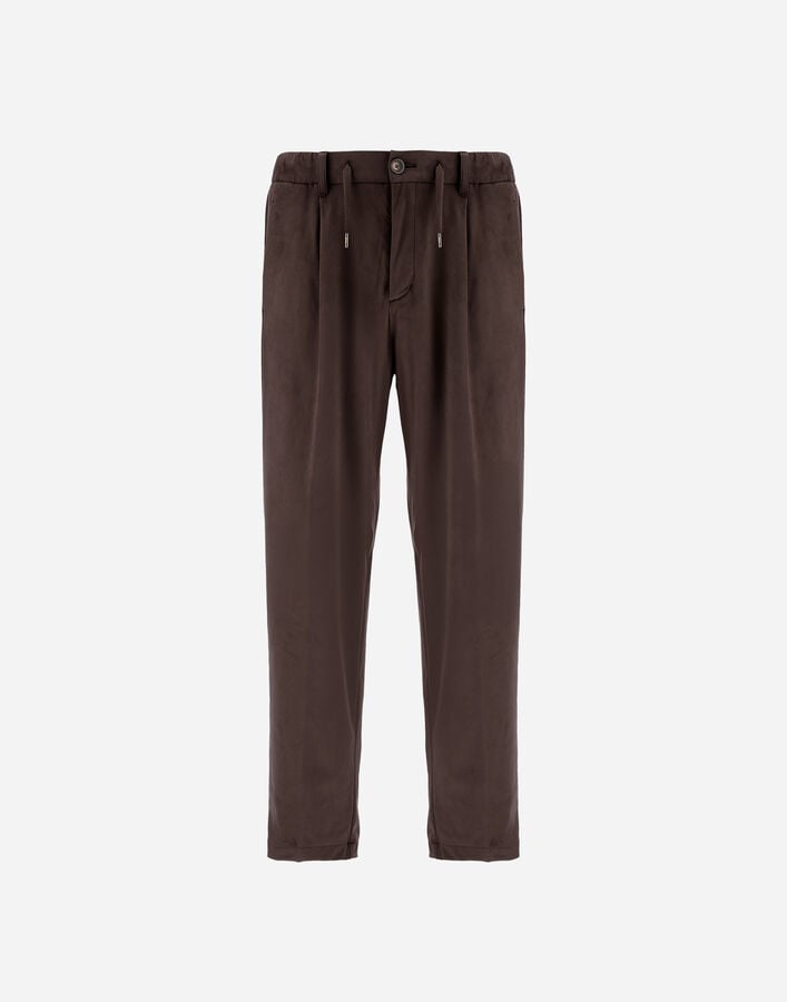 Herno RESORT TROUSERS IN SUEDE-EFFECT MICROFIBRE Dark Brown PT00045UR124548993