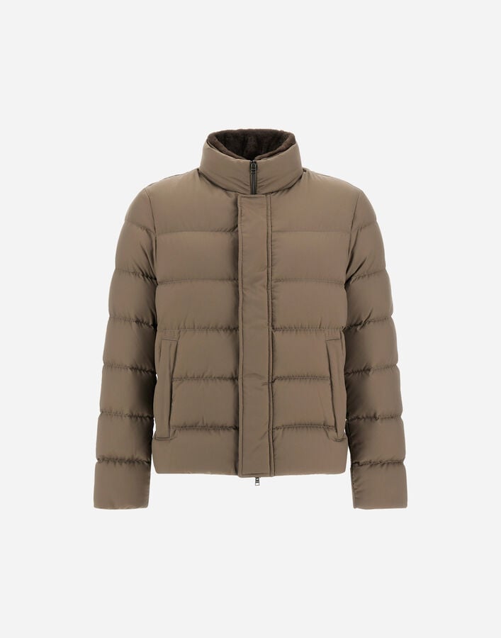 BOMBER JACKET IN ARENDELLE AND FAUX FUR Herno Herno BOMBER JACKET IN ARENDELLE AND FAUX FUR Dark Taupe PI001019U12414Z2700
