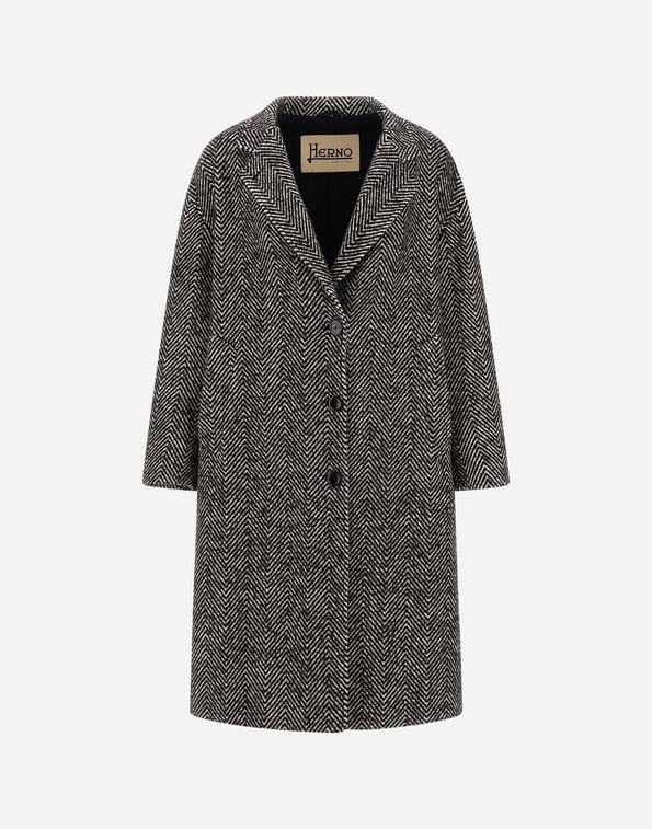 Herno HERRINGBONE R-WOOL COAT Black/White CA000592D33461R9310