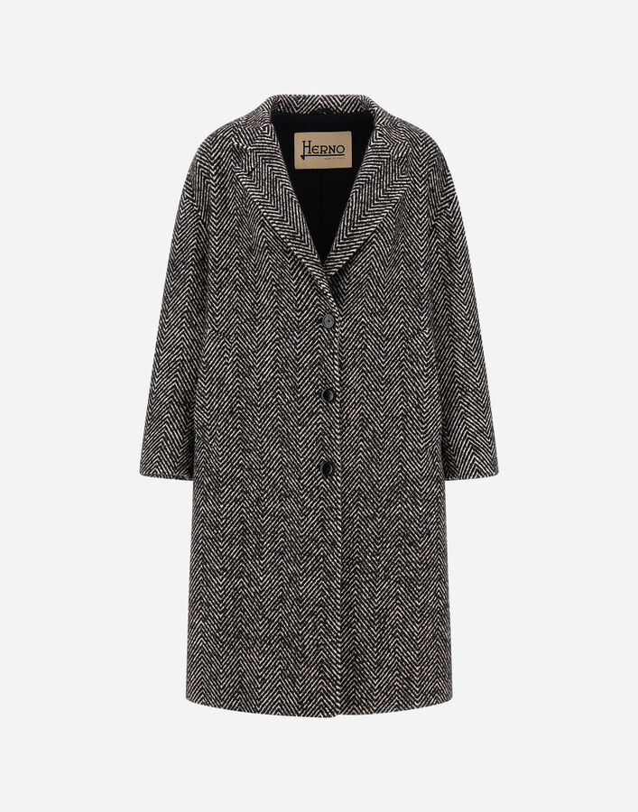 Herno HERRINGBONE R-WOOL COAT Black/White CA000592D33461R9310