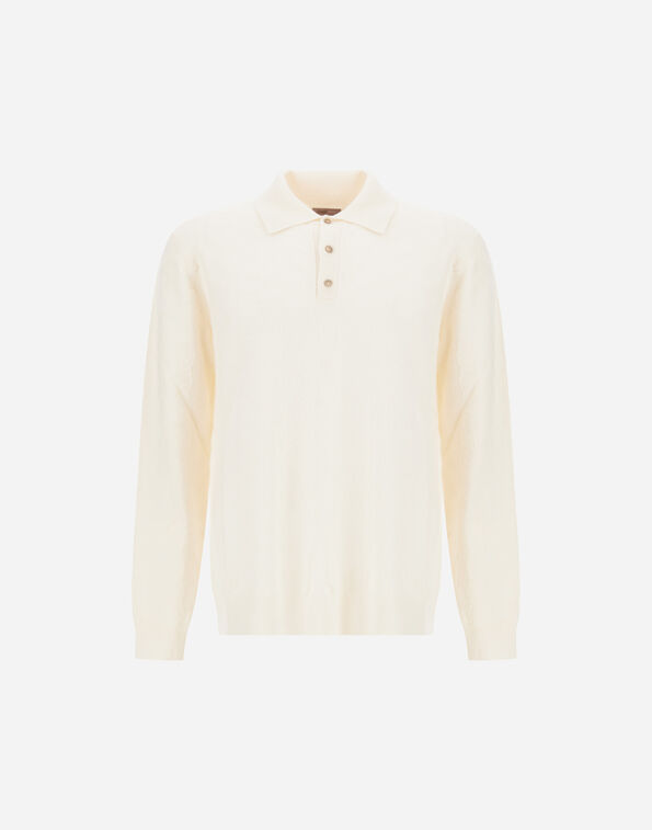 Herno RESORT POLO SHIRT IN WOVEN STITCH WOOL KNIT Milk White MPL0006UR701871010
