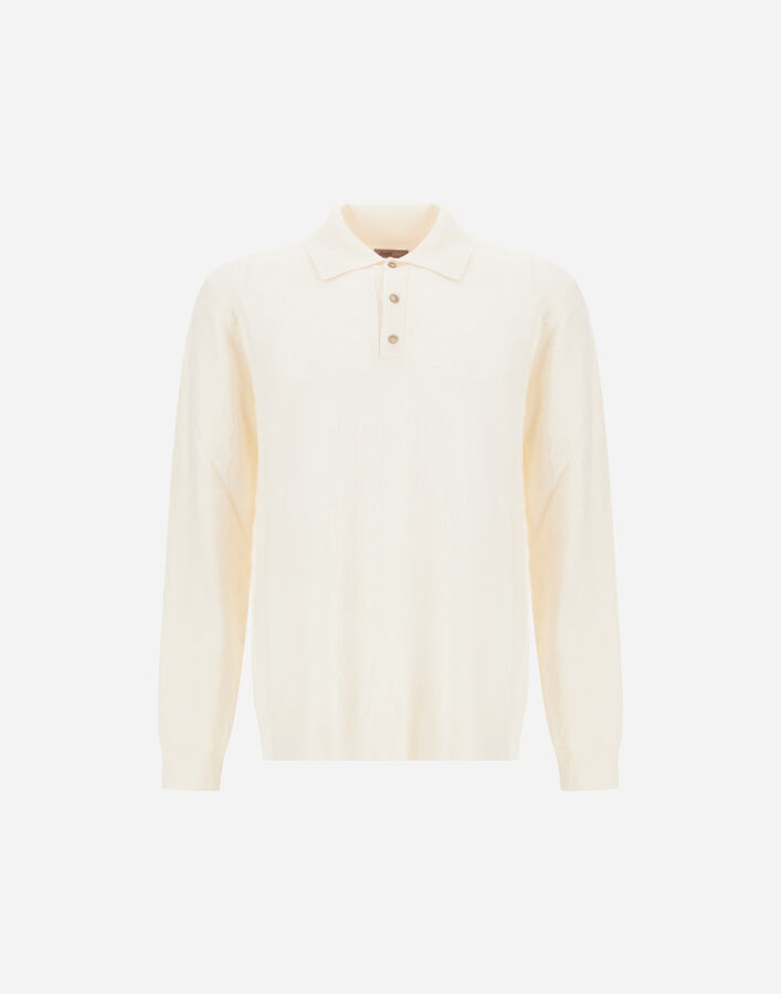 Herno RESORT POLO SHIRT IN WOVEN STITCH WOOL KNIT Milk White MPL0006UR701871010