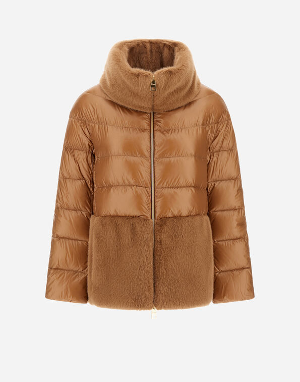 Herno CAPE IN NYLON ULTRALIGHT AND LADY ALTERNATIVE FUR Camel PI001933D12017Z2157
