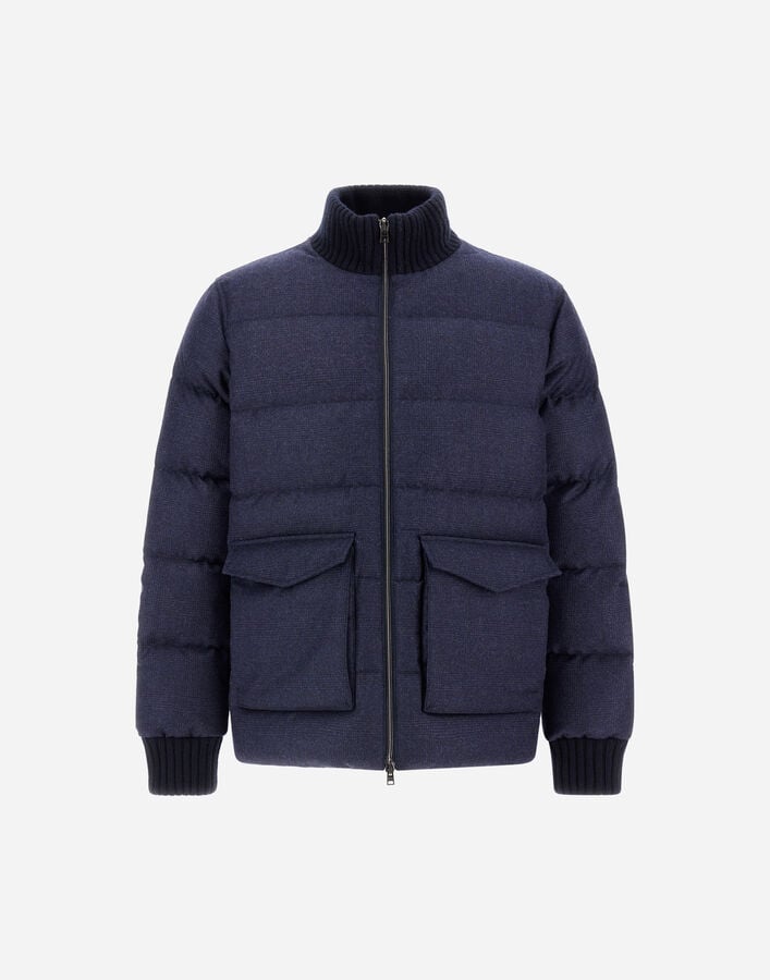 BOMBER IN GLEN CHECK WOOL AND CASHMERE Herno Herno BOMBER IN GLEN CHECK WOOL AND CASHMERE Navy Blue PI001301U334529200