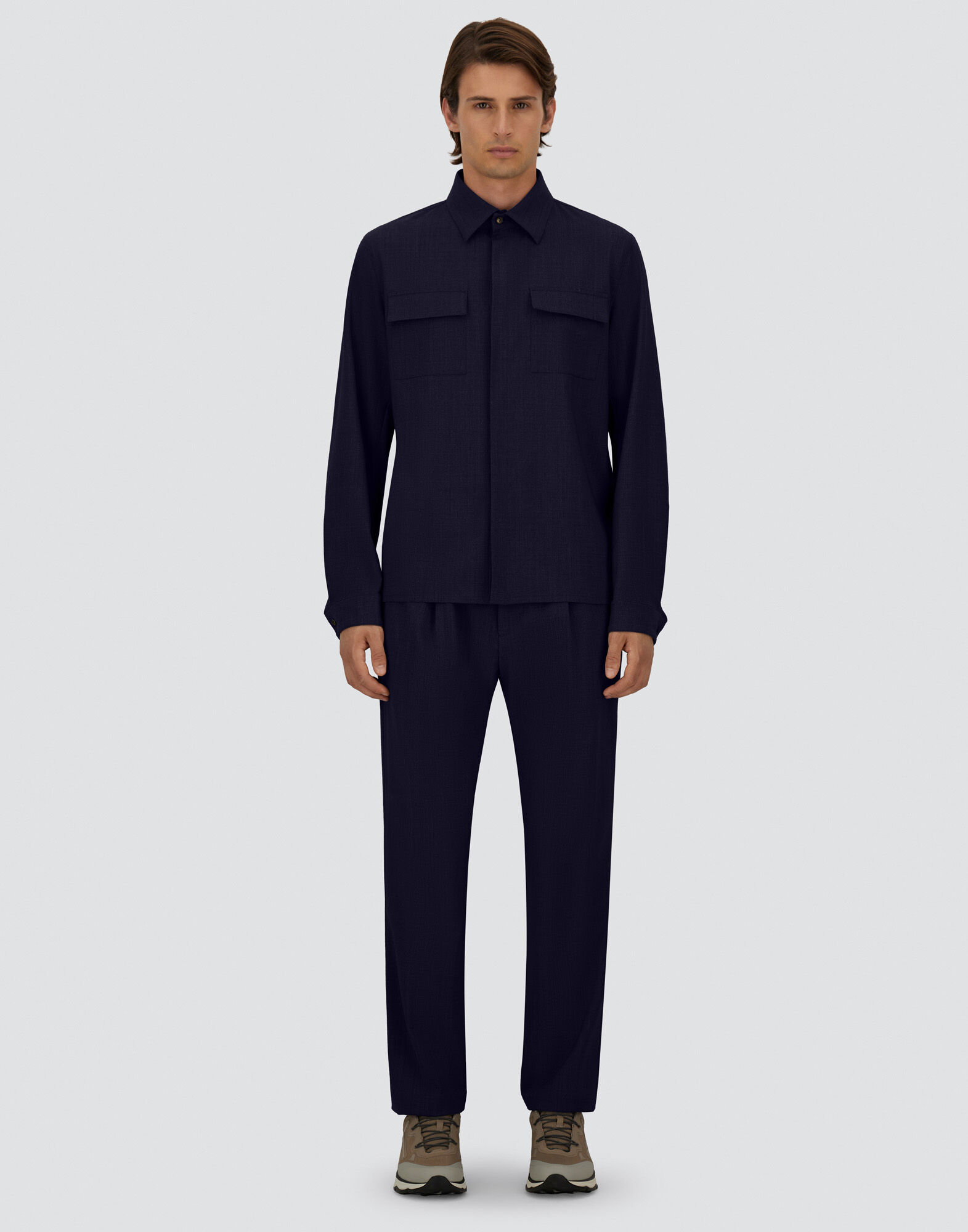 メンズ ビストレッチウール シャツ ネイビーブルー | Herno® (ヘルノ)