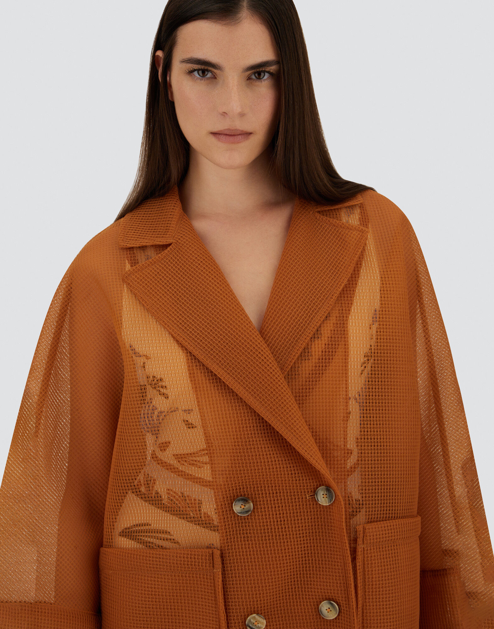 レディース シースルーメッシュ コート マスタード | Herno® (ヘルノ)