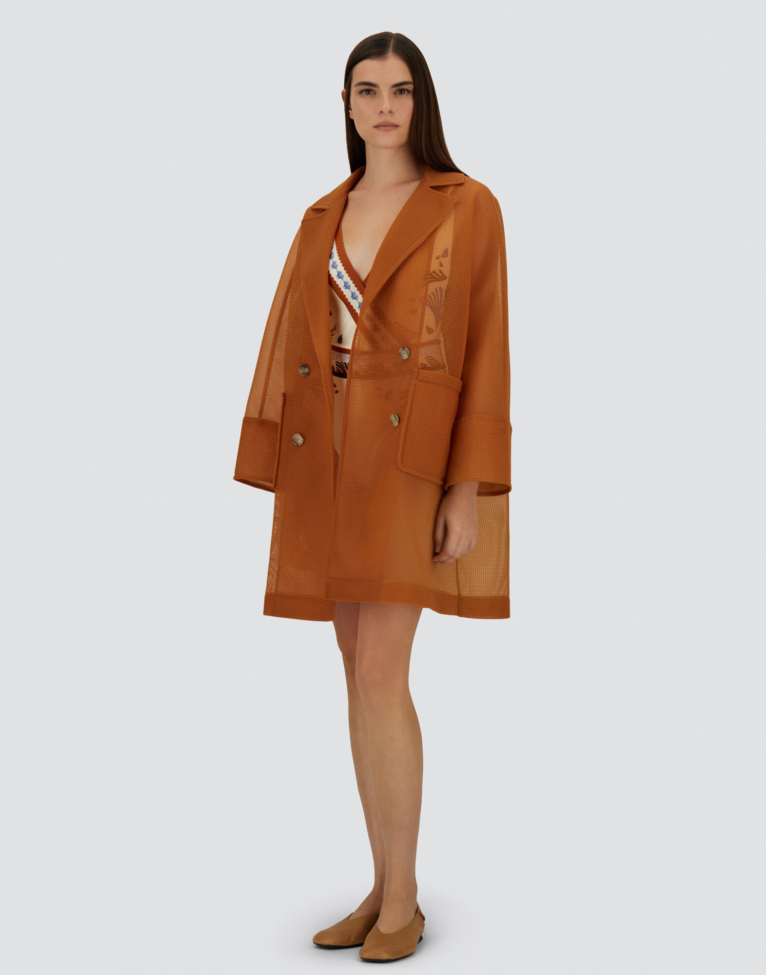 レディース シースルーメッシュ コート マスタード | Herno® (ヘルノ)