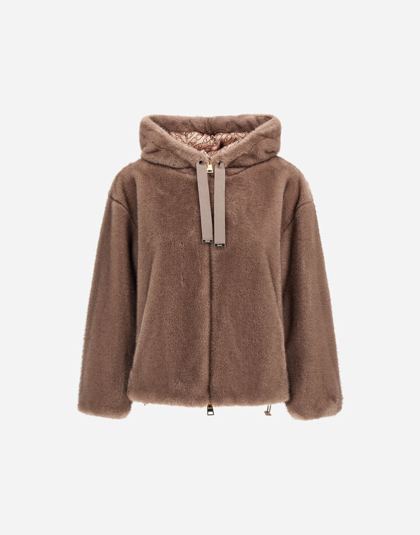 Herno BOMBER JACKET IN MELANGE ALTERNATIVE MINK FUR Dark Taupe GI000318D127392700