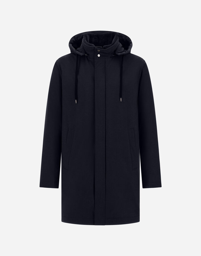 Herno RESORT PARKA IN MELANGE-EFFECT STRETCH NYLON AND LIGHT FAUX FUR Navy Blue PA00032UR12742S9200