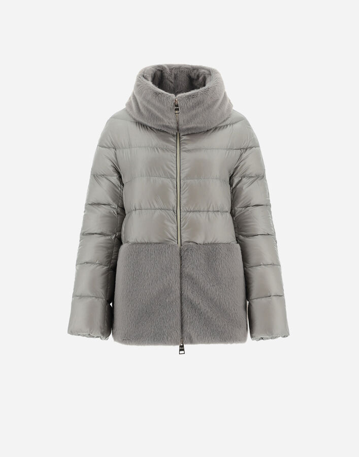 Herno CAPE IN NYLON ULTRALIGHT AND LADY ALTERNATIVE FUR Light Grey PI001933D12017Z9406