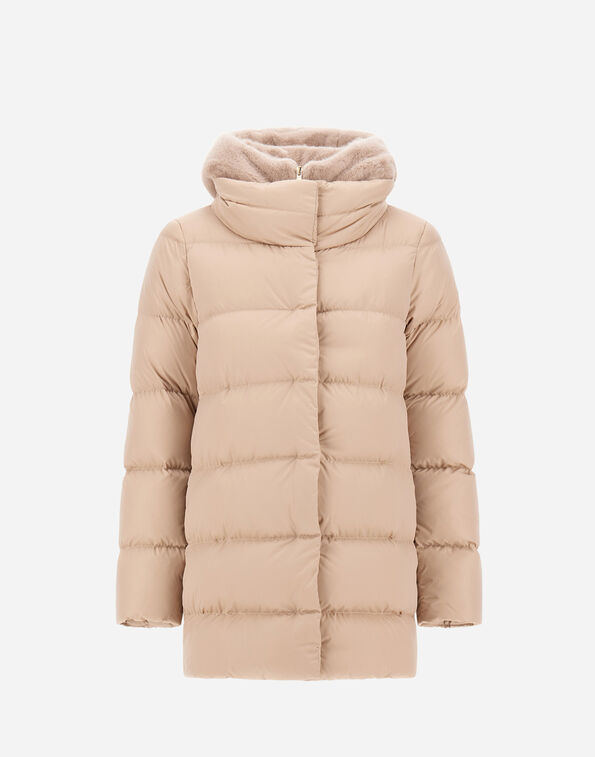 Herno A-SHAPE JACKET IN SATIN AND LADY ALTERNATIVE FUR Chantilly PI001934D12170Z1985