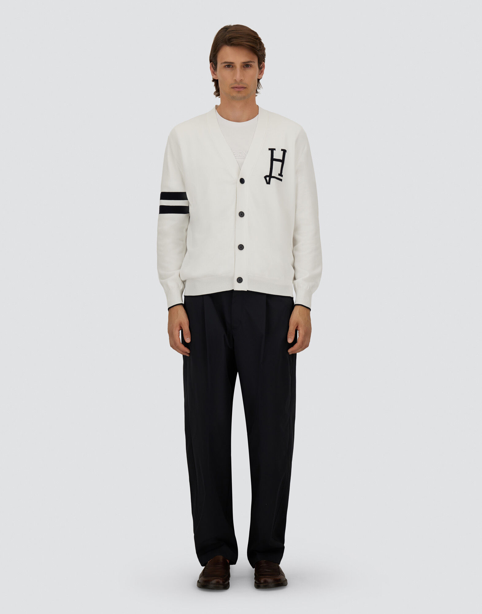 Herno ロゴプリントカーディガン メンズ Hロゴコットン カーディガン ホワイト | Herno® (ヘルノ)