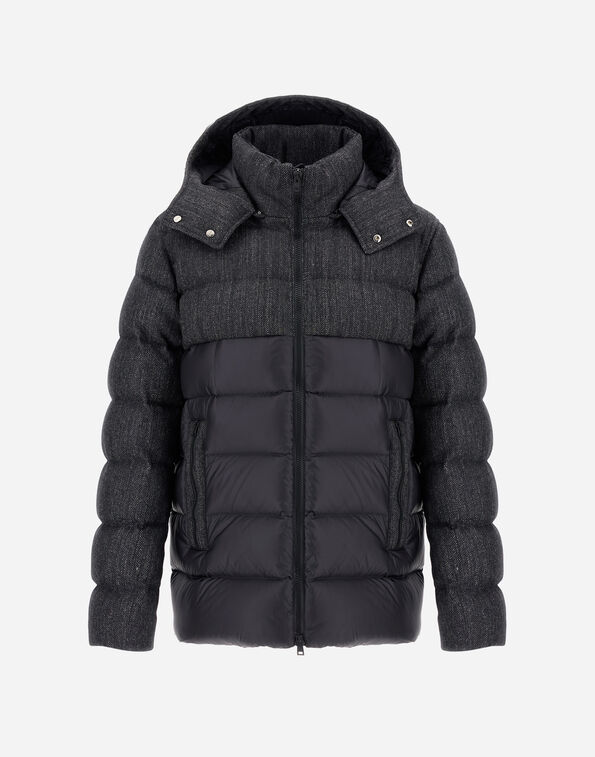 Herno NYLON ULTRALIGHT AND HERRINGBONE WOOL FLANNEL JACKET Black PI001304U12020Z9300