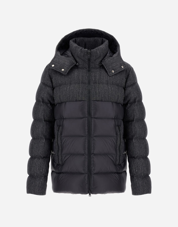 Herno NYLON ULTRALIGHT AND HERRINGBONE WOOL FLANNEL JACKET Black PI001304U12020Z9300