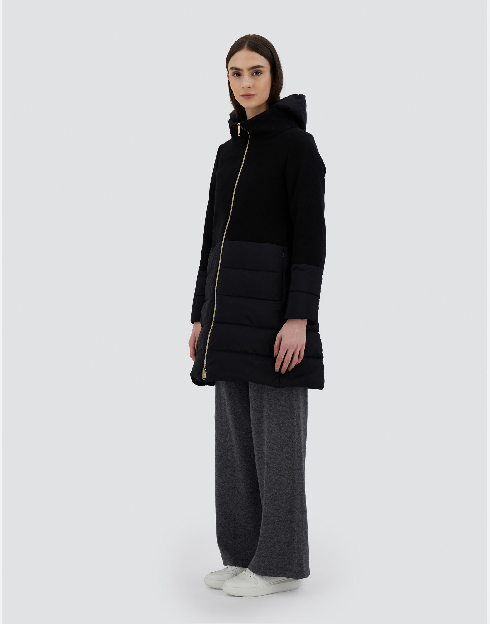 PARKA IN DIAGONAL WOOL AND NUAGE in Black for Women | Herno®