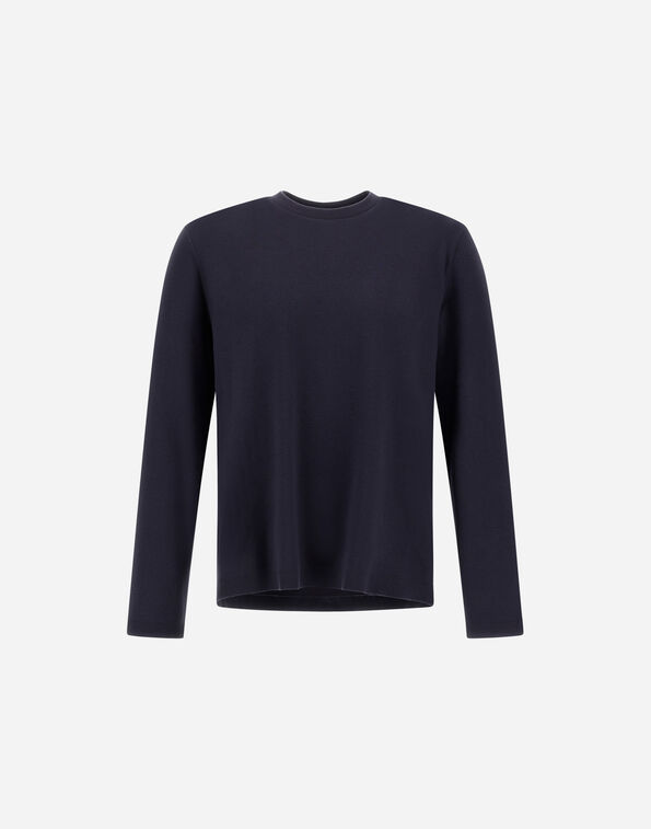 Herno DOUBLE-FACE COTTON AND CASHMERE PIQU&Eacute; LONG-SLEEVE TOP Navy Blue JG000297U540079200