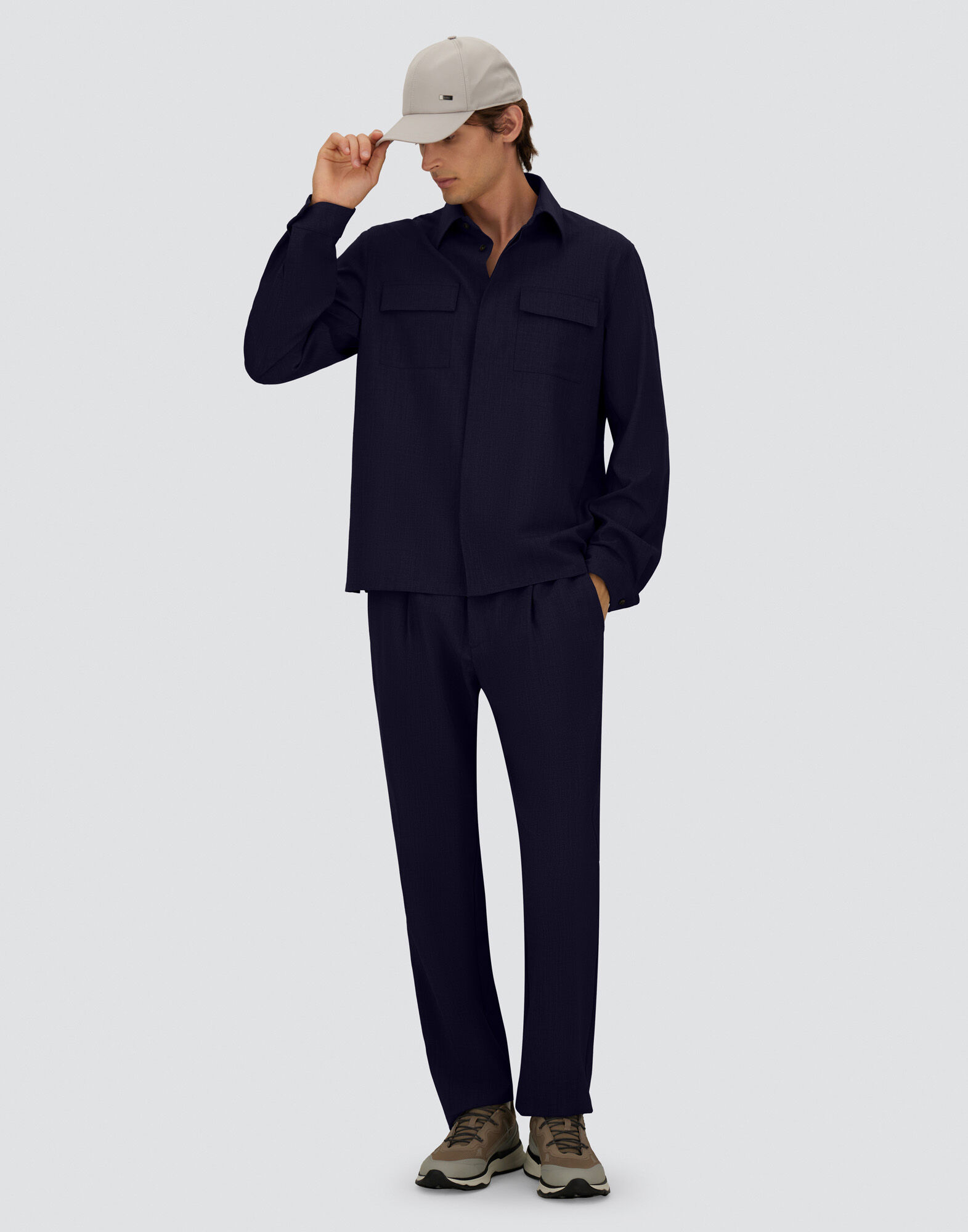 メンズ ビストレッチウール シャツ ネイビーブルー | Herno® (ヘルノ)
