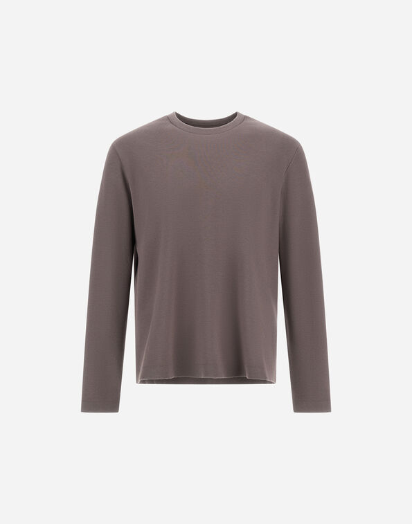 Herno DOUBLE-FACE COTTON AND CASHMERE PIQU&Eacute; LONG-SLEEVE TOP Dark Taupe JG000297U540072700