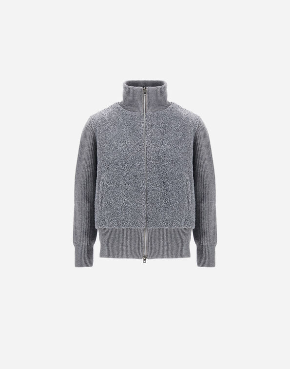 Herno RESORT CARDIGAN IN RIBBED PURE WOOL Light Grey MC00045DR701889406