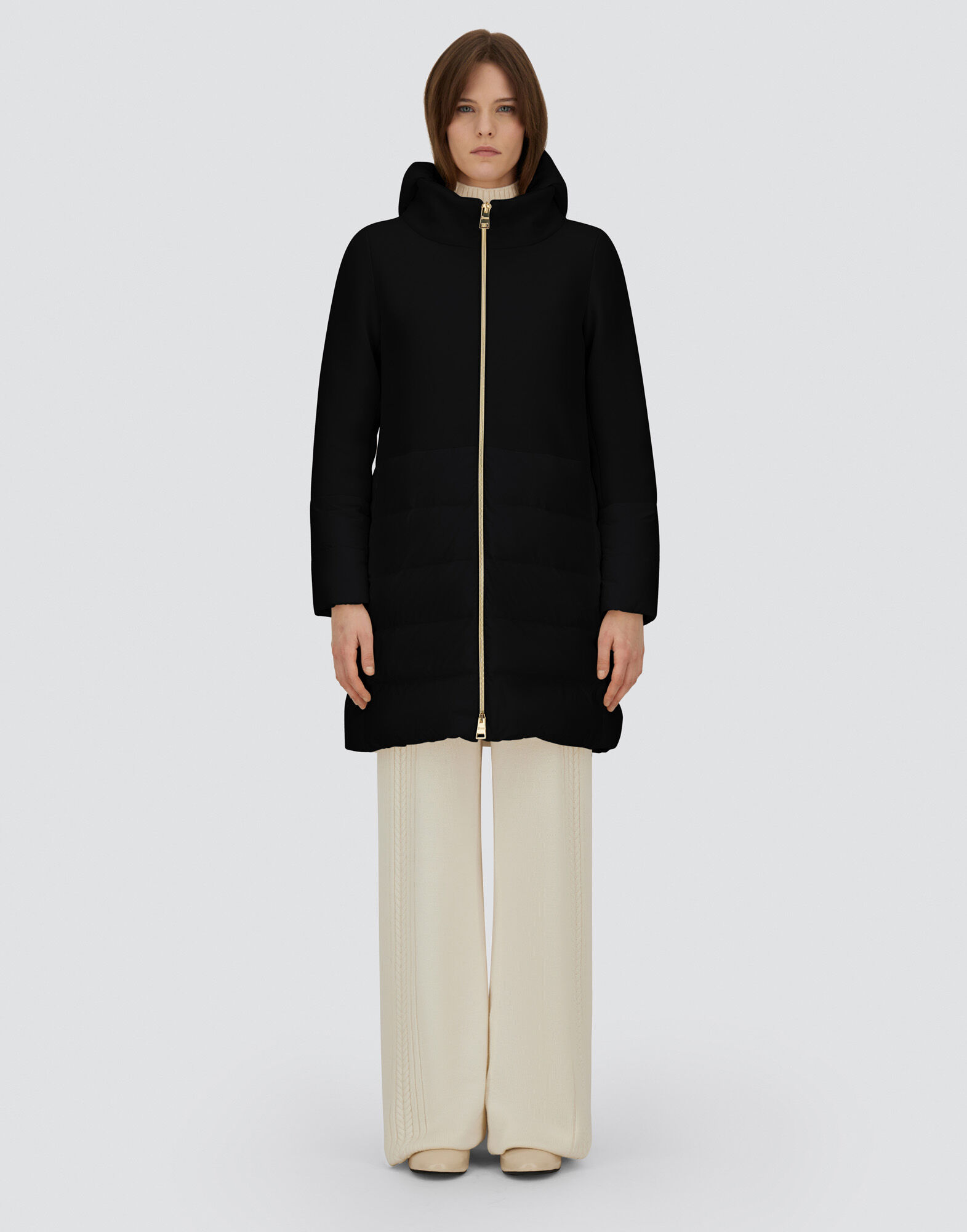 レディース エコウール&エコアージュ ロングコート ブラック | Herno