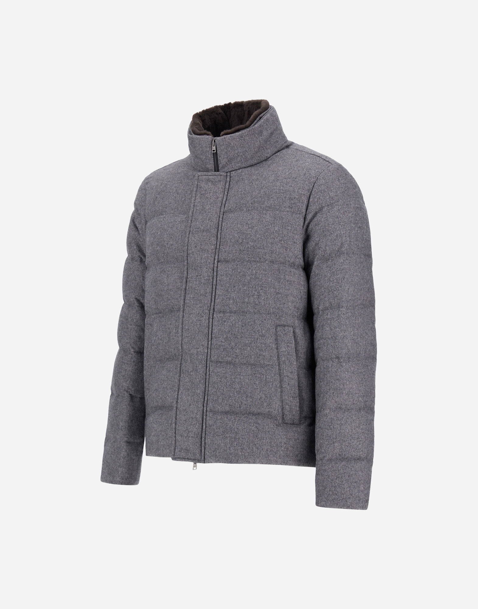 HERNO ダウンジャケット カシミヤ シルク Mサイズ 金ファスナー グレー オンライン ショップファッション - HERNO ダウンジャケット カシミヤ