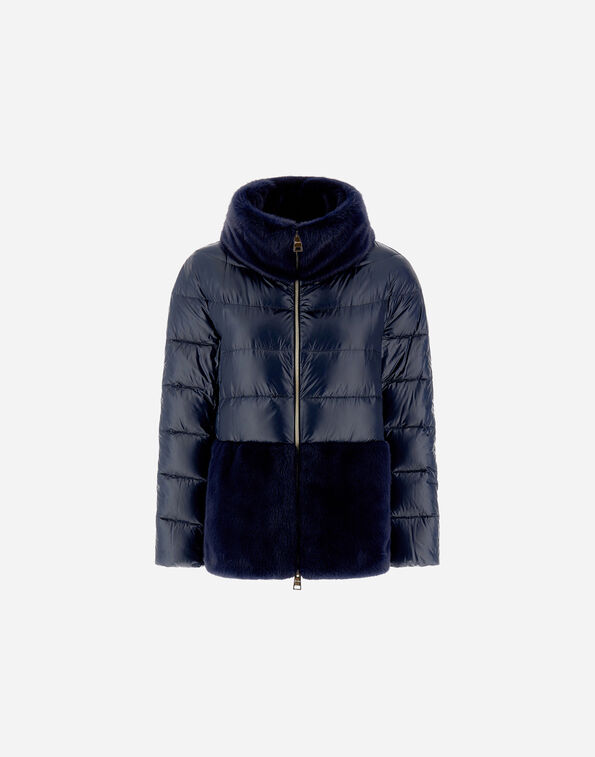 Herno CAPE IN NYLON ULTRALIGHT AND LADY ALTERNATIVE FUR Blue Navy PI001933D12017Z9200