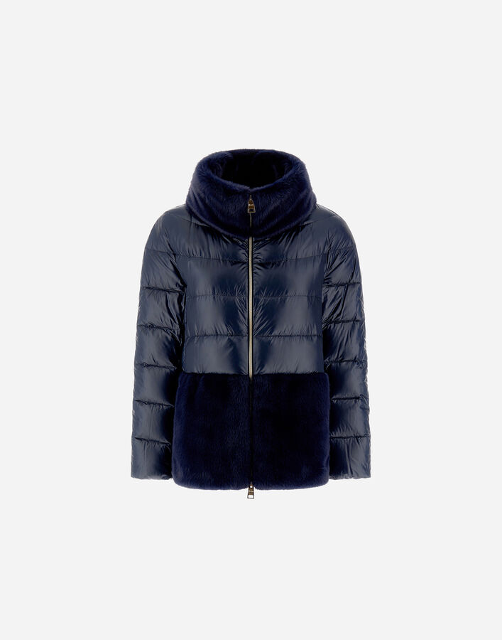 Herno CAPE IN NYLON ULTRALIGHT AND LADY ALTERNATIVE FUR Navy Blue PI001933D12017Z9200