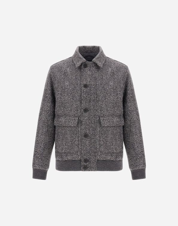 Herno BOMBER JACKET IN DOUBLE-LAYERED HERRINGBONE WOOL FABRIC Anthracite GI000697U335559490